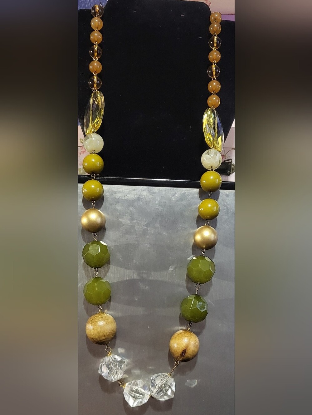 34" Continuous Multi Earth Tone Wood And Acrylic  Bead Necklace